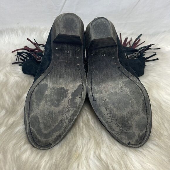 Sam Edelman Louie Black Suede Fringed Booties Sz 8.5 - Picture 7 of 8